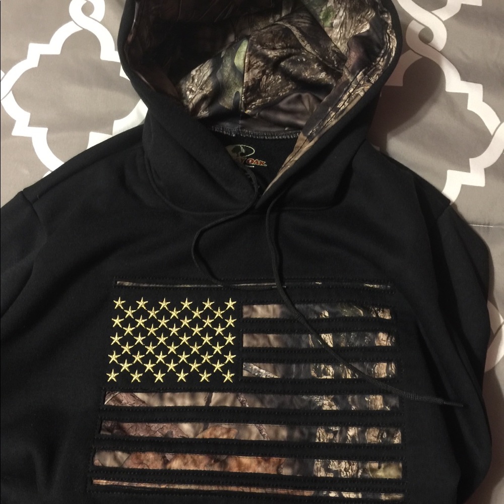 Mossy Oak Mens Camo Flag Graphic Fleece Hoodie